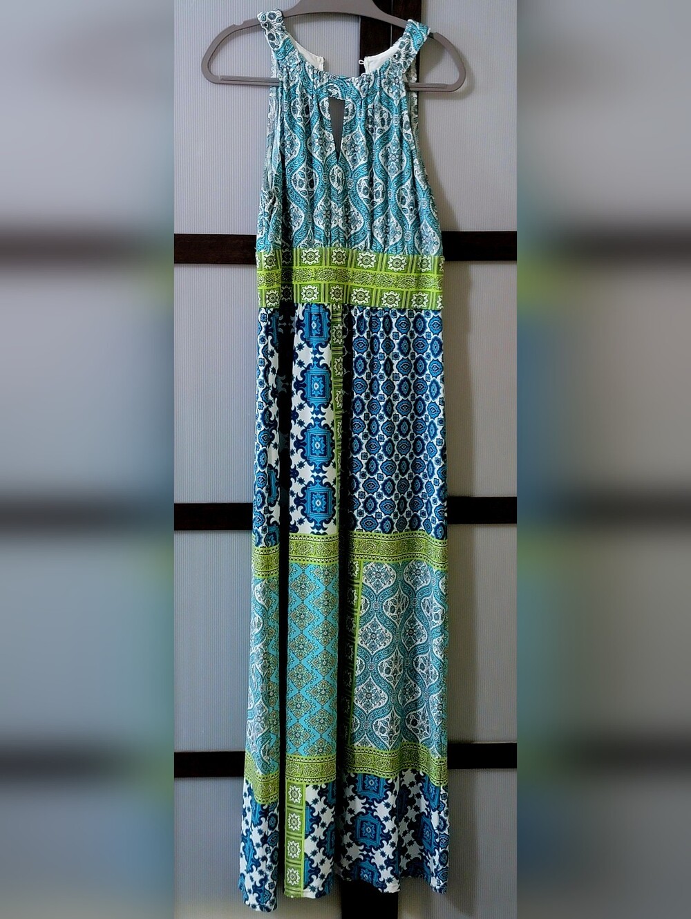 London Times Teal and White Floral Halter Dress